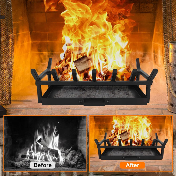 Fireplace Grate with Ash Pan & Log Holder, 20 inch