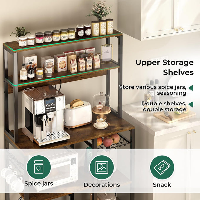 SUPERJARE Bakers Rack with Power Outlet, 35.4 Inches Coffee Bar with Basket