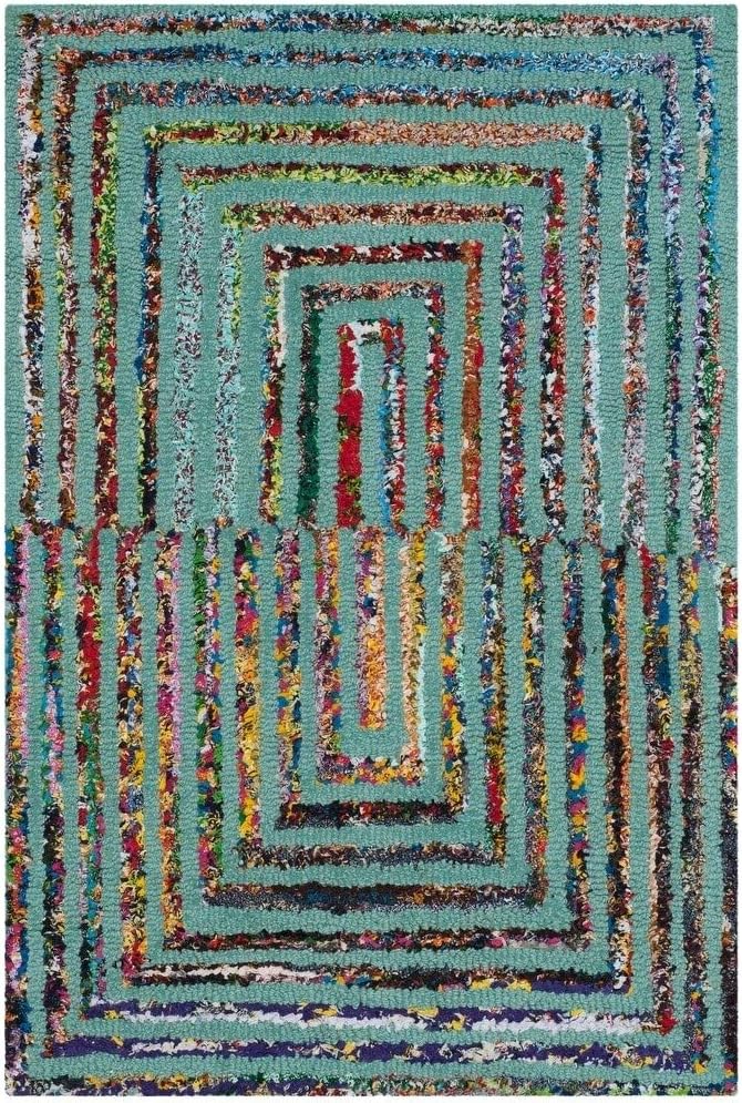 SAFAVIEH Nantucket Collection Accent Rug - 3' x 5', Teal, Handmade Boho Abstract Cotton & Wool, Ideal for High Traffic Areas in Entryway, Living Room, Bedroom (NAN603A)