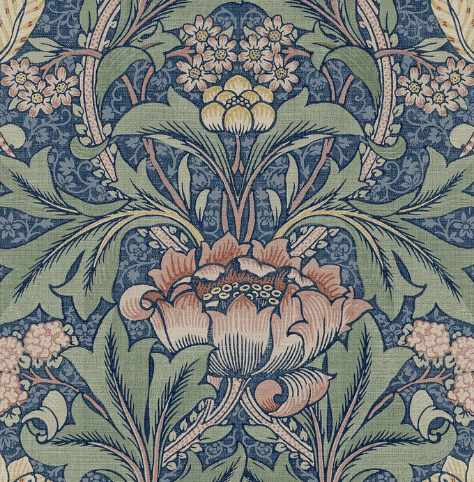 Acanthus Floral Vintage Prepasted Wallpaper (Charocal & Goldenrod)
