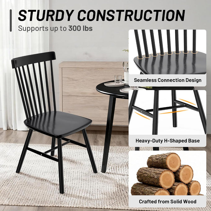 AreShark Windsor Dining Chairs Solid Wood Spindle Back, Set of 4, Black