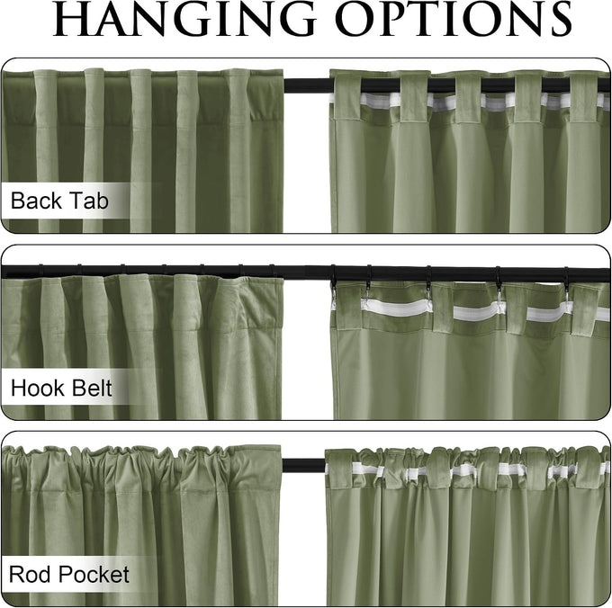 StangH Sage Green Velvet Curtains 108 Inches 2 Panels for High Ceilings