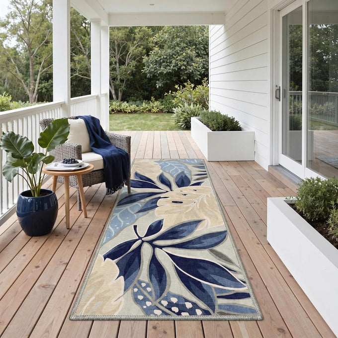 GENIMO 5x8 Outdoor Rug, Washable for Patio and Deck, Beige Olive