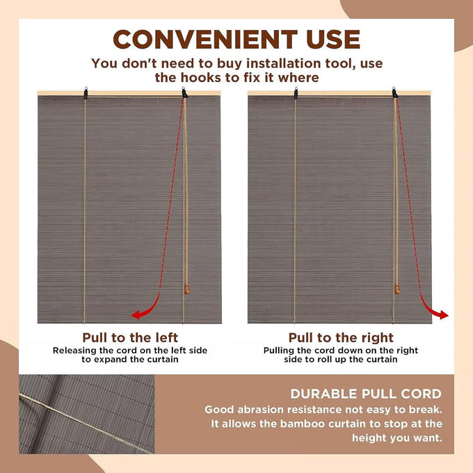 Bamboo Blinds for Interior Windows, 48"W X 63"H Bamboo Roller Shades Indoor