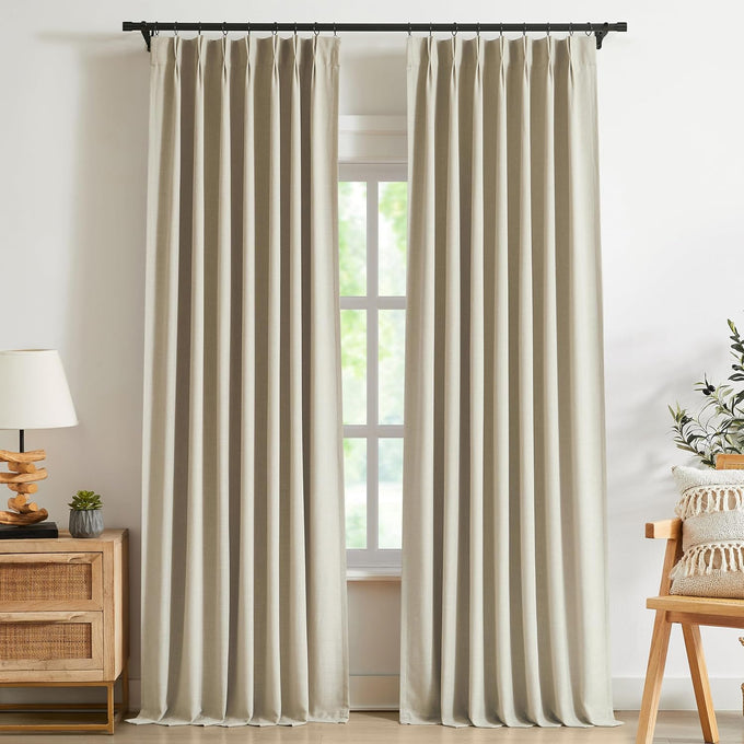Kayne Studio Sand Linen Blend Pinch Pleated Full Blackout Curtains 108 Inch