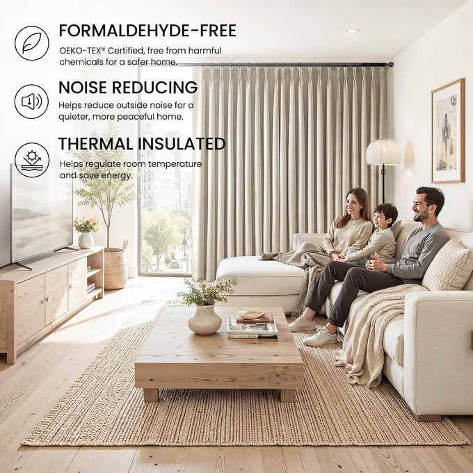 Topfinel Oatmeal Pinch Pleated Curtains Blackout for Living Room Linen Textured Draperies with Blackout Liner High End Tailored Look Farmhouse Aesthetic 80 Inches 2 Panels Set Oatmeal 40" W*80" L