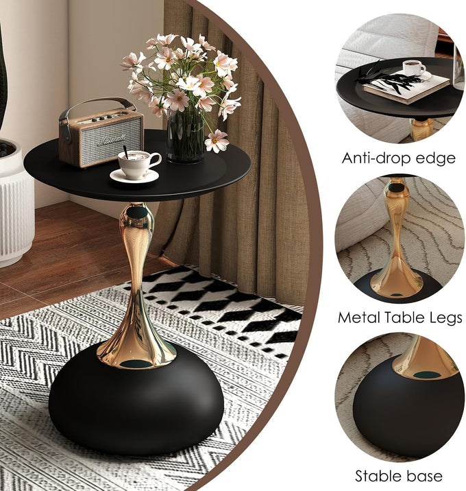 Metal Round End Table,Accent Side Table for Living Room,Black,15.7"Lx 19.7H