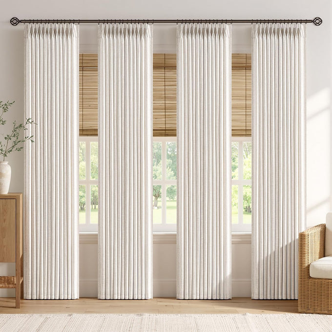 MIULEE 4 Panels Set Pinch Pleated Linen Curtains 96 Inch Long Natural