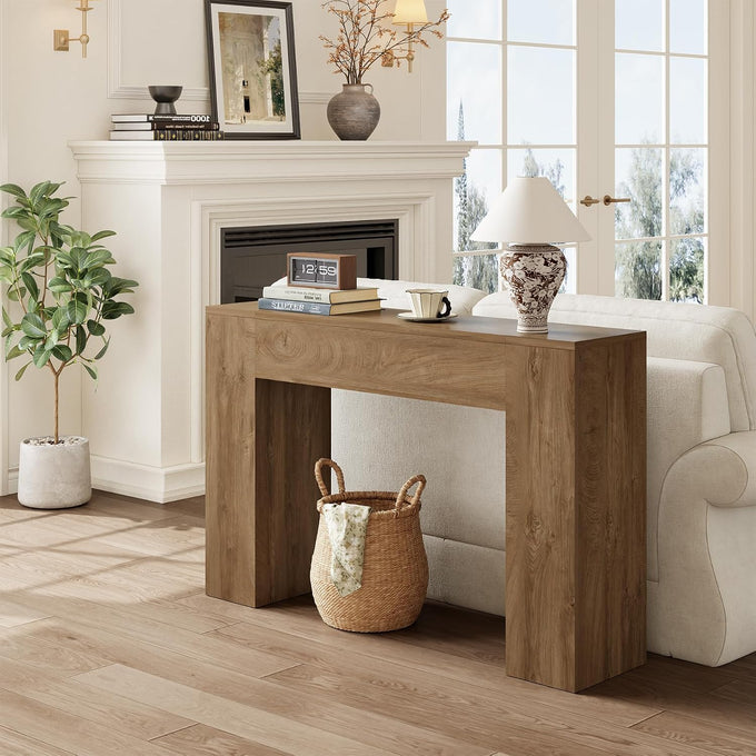 Epecoya 43-Inch Wood Console Table for Entryway, Light Oak Brown