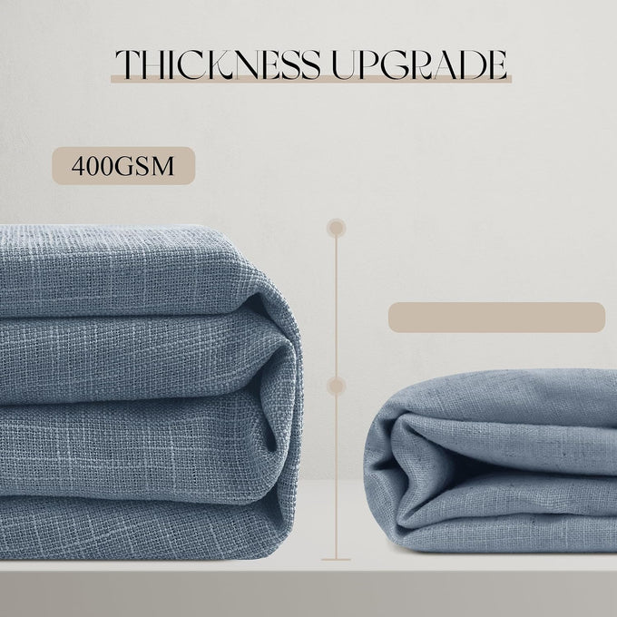 Jowels Blue Pleated Thick Linen Curtains 90 Inch Long for Living Room