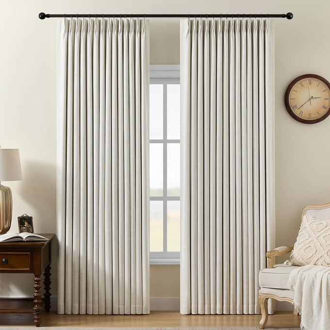 AUSSPVOCT Pinch Pleated 90 Inch Linen Curtains 100% Blackout for Bedroom