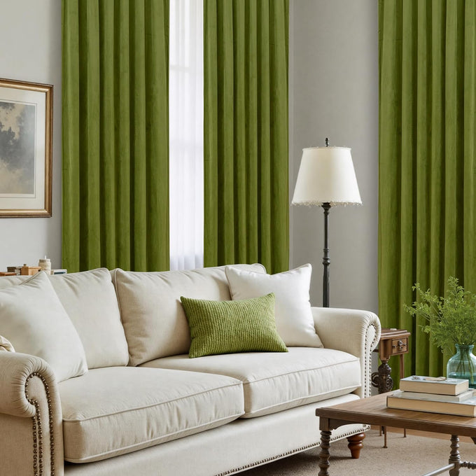 LAMIT Moss Green Vintage Velvet Curtains 108 Inch for Bedroom 2 Panels