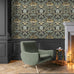 Acanthus Floral Vintage Prepasted Wallpaper (Charocal & Goldenrod)