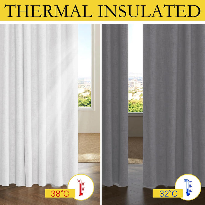 NICETOWN 100% Blackout Linen Curtains 108" Length 2 Panels, Greyish White