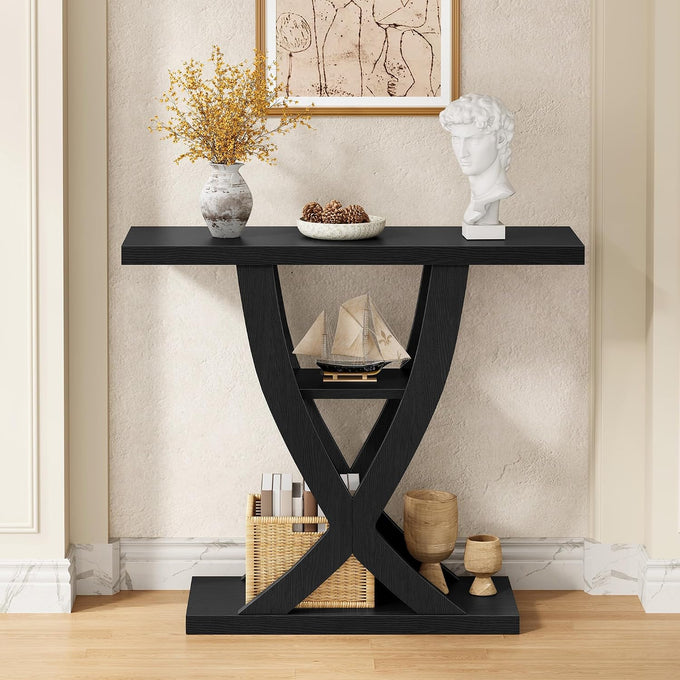 FAVOOSTY 31.5" Entryway Table, 3 Tier Hallway Table, Console Tables, Black