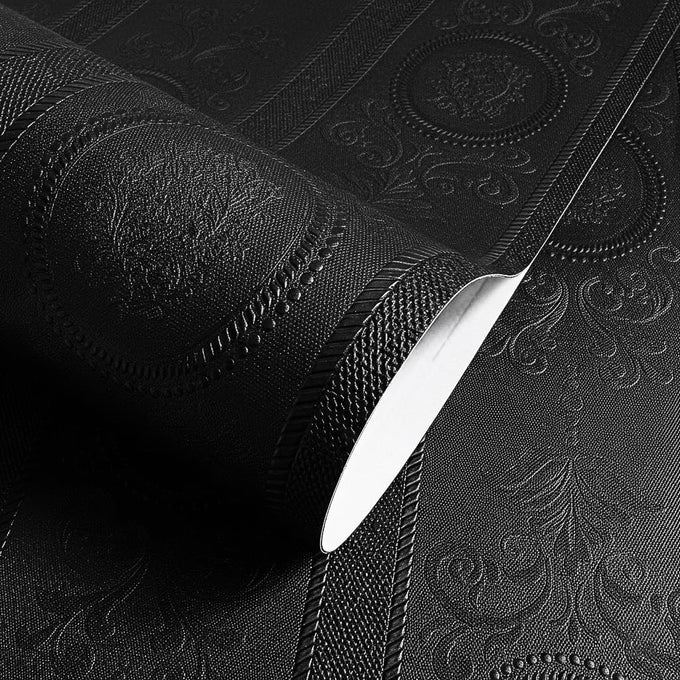 JiffDiff Black 3D Embossed Textured Peel Stick Wallpaper 17.3"x1200"