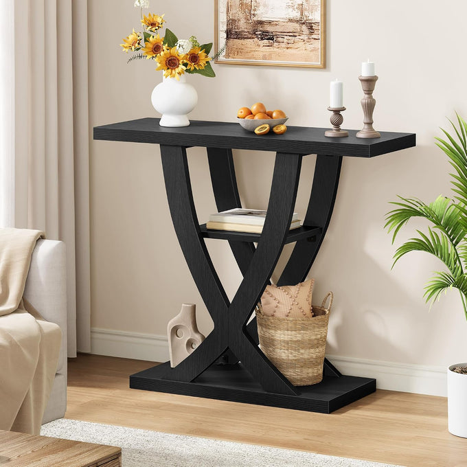 FAVOOSTY 31.5" Entryway Table, 3 Tier Hallway Table, Console Tables, Black