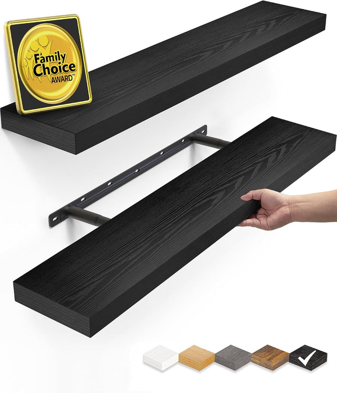 BAYKA Rustic Brown Floating Shelves 22.5in, Set of 2, Wall Mount Wood Shelf