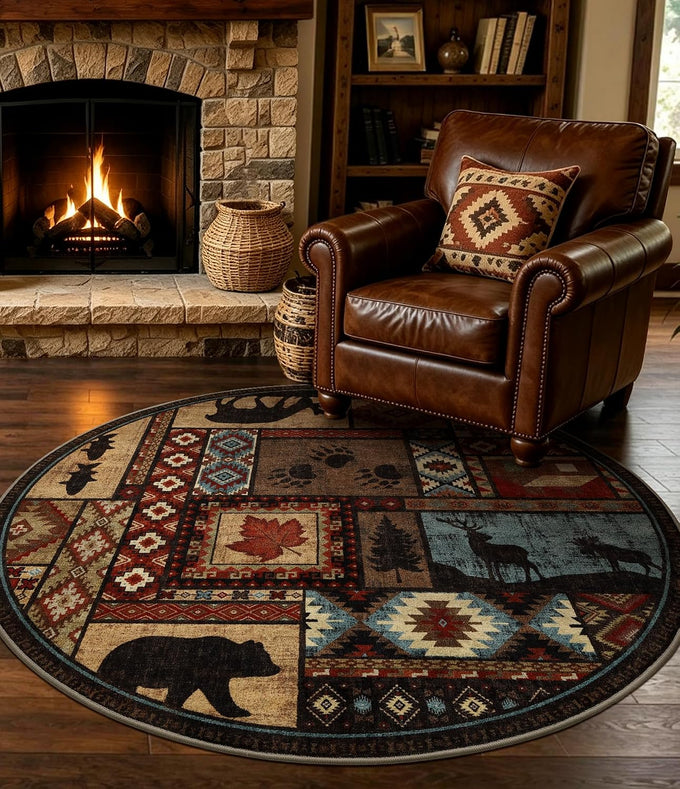 YIHOUSE Washable Rustic Cabin Area Rugs 5x7 Brown