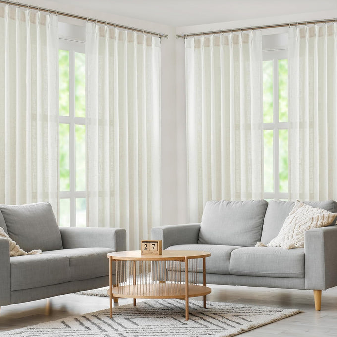 WEST LAKE 120 Inches Long Bailey Natural Pinch Pleated Semi Sheer Curtains