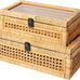 DECOR4SEASON Rattan and Cane Stacking Boxes with Glass Top Lid - Set of 2 for Boho, and Rustic Farmhouse Decor