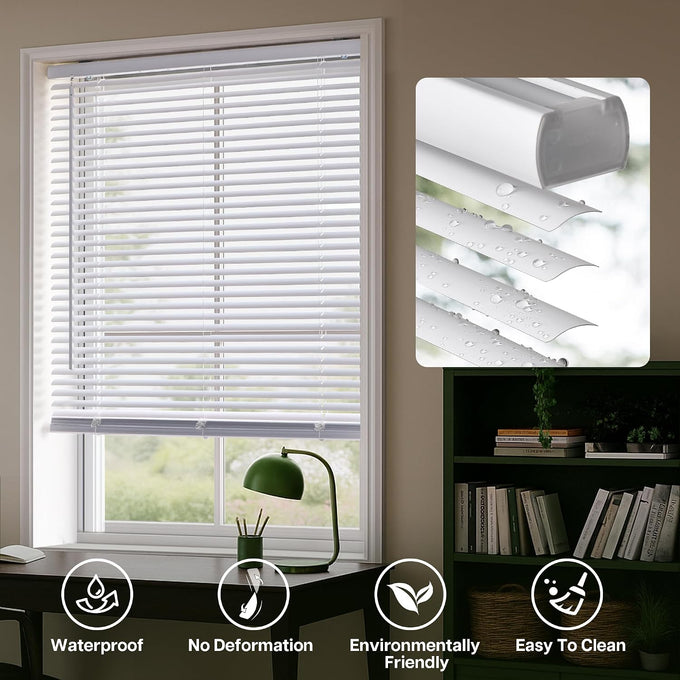 LazBlinds 1" Light Filtering Vinyl Mini Blinds, White, 48" W x 72" H