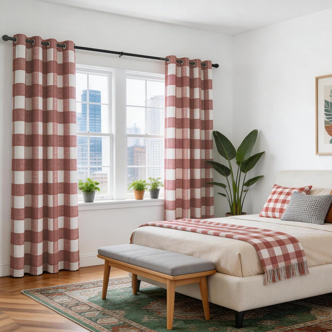 MYSKY HOME Terracotta Plaid Blackout Curtains for Bedroom and Living Room