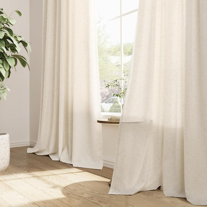 Guken Pinch Pleated Linen Curtains 98 Inches Long 2 Panels Set for Living Room Bedroom Natural Cream Farmhouse Modern Light Filtering Semi Sheer Pleat Drapes Back Tab Window Privacy Beige Ivory 40x98