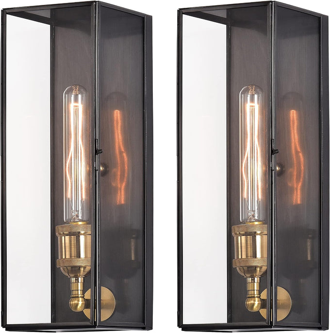 Outdoor Wall Light Fixture, Brass Exterior Wall Lantern, Waterproof Outdoor Wall Sconce Front Porch Light with Unique Door Design for Garage Garden Patio Staircase Balcony