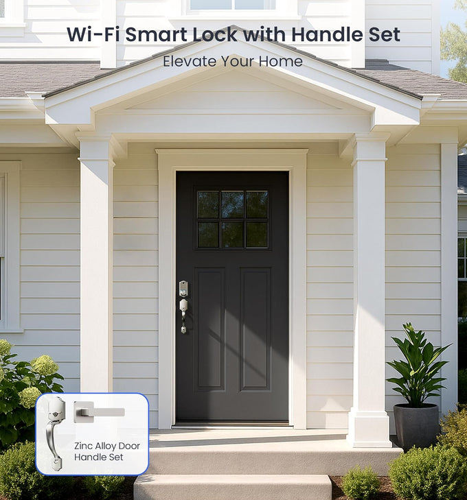 Veise VE017G-H Wi-Fi Smart Door Lock Deadbolt with Handle Set, Satin Nickel