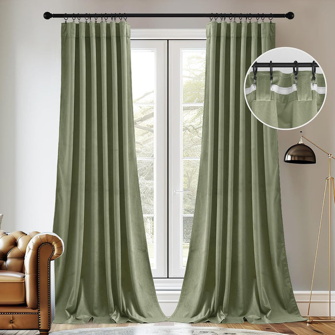 StangH Sage Green Velvet Curtains 108 Inches 2 Panels for High Ceilings