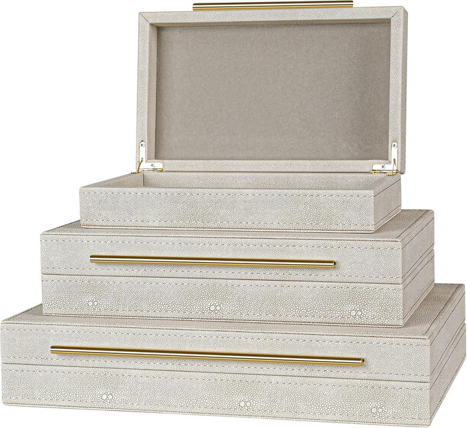 Elegant Set of 3 Ivory Shagreen Decorative Boxes