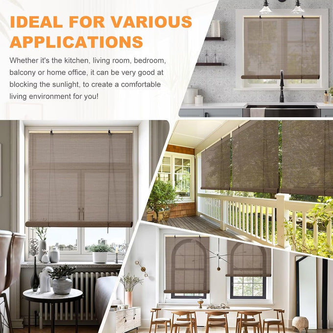Bamboo Blinds for Interior Windows, 48"W X 63"H Bamboo Roller Shades Indoor