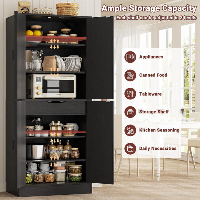 Unikito 71" Tall Kitchen Pantry Cabinet with Farmhouse Barn Doors