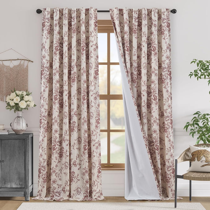 jinchan Floral Linen Blackout Curtains for Bedroom 90 Inches Long