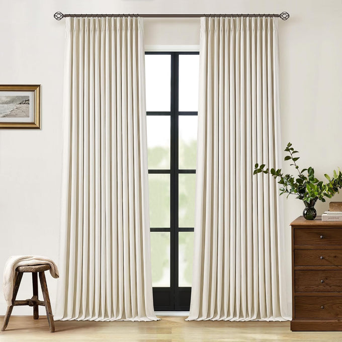 Cream Beige Linen Black Out 96 Inch Curtains for Bedroom Windows 2 Panels