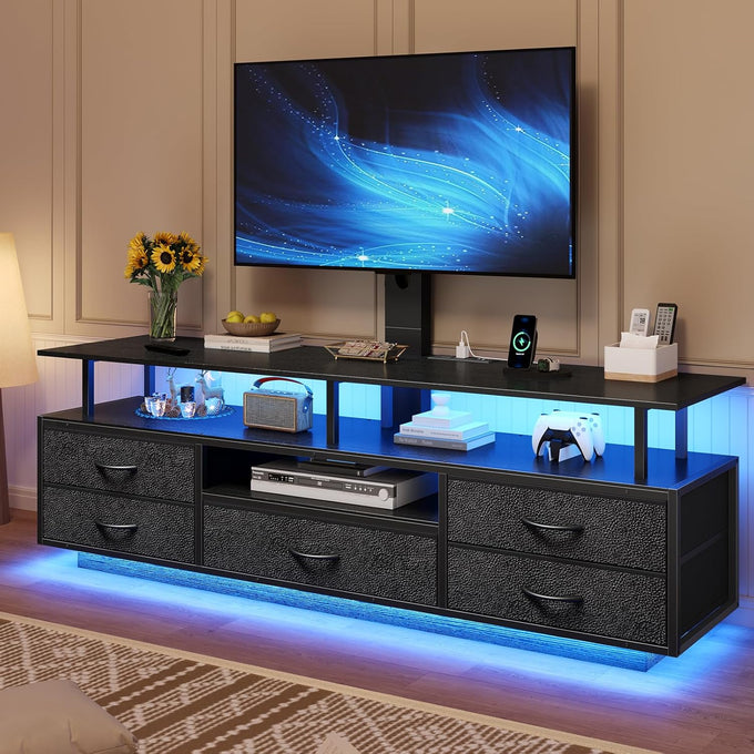 BTHFST LED TV Stand with Mount for Living Room, 55, 60, 70 TV, 6 Drawers
