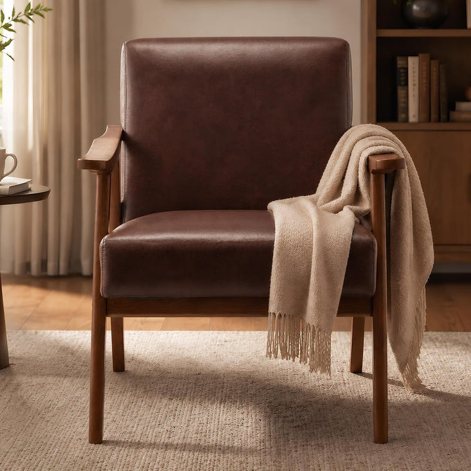 Anwick Mid-Century Accent Chair,Modern Living Room Chairs with Solid Wood Frame,Comfy Velvet Armchair Lounge Reading Chairs for Bedroom Office Small Spaces (Beige)
