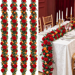 4 Pcs 24Ft Faux Rose Vine Garland Wedding Decor,Red，Orange