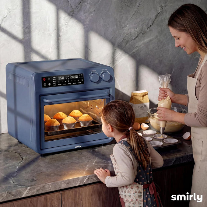 SMIRLY Digital Air Fryer Toaster Oven Combo, 25L Stainless Steel, Blue