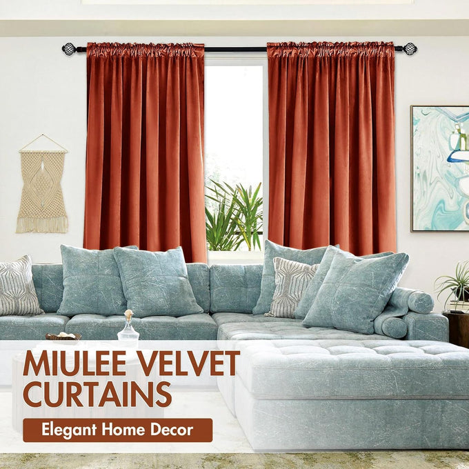 MIULEE Fall Burnt Orange Blackout Velvet Curtains 108 Inch Long 52"x108"