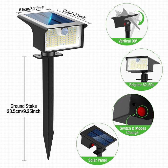 nipify 10 Pack 62 LED Solar Spot Lights Outdoor Motion Sensor with 3 Modes