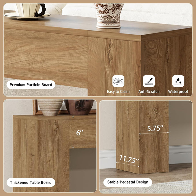 Epecoya 43-Inch Wood Console Table for Entryway, Light Oak Brown
