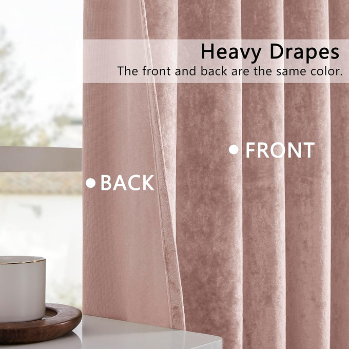 SMILETIME Pink Crushed Velvet Curtains 52x108inch Rod Pocket-2P
