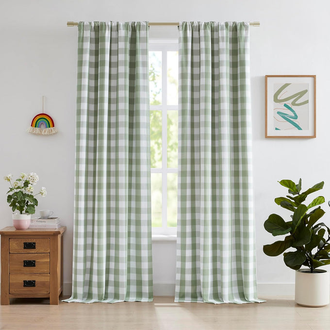 Sage Green Buffalo Plaid Full Blackout Curtains 95 Inches Length