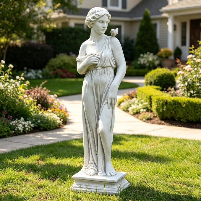 Outdoor Statue, Nymph Sculpture Goddess of Greek Mythology Roman Style for Garden Patio Yard Lawn Porch Decor, Ivory