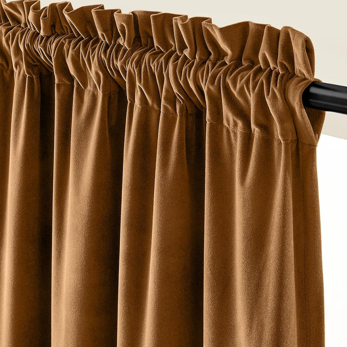 Lazzzy Blackout Golden Brown Velvet Curtains Rod Pocket 52×96 Inch 2 Panels