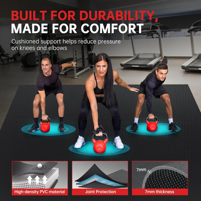 GymCope Large Exercise Mat for Home Workouts, 12x6/10x6/9x6/8x6/7x5/6x4 ft