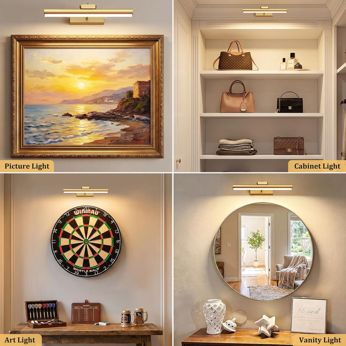 13.8" Cordless Picture Light for wall, Gold, 2 Pack
