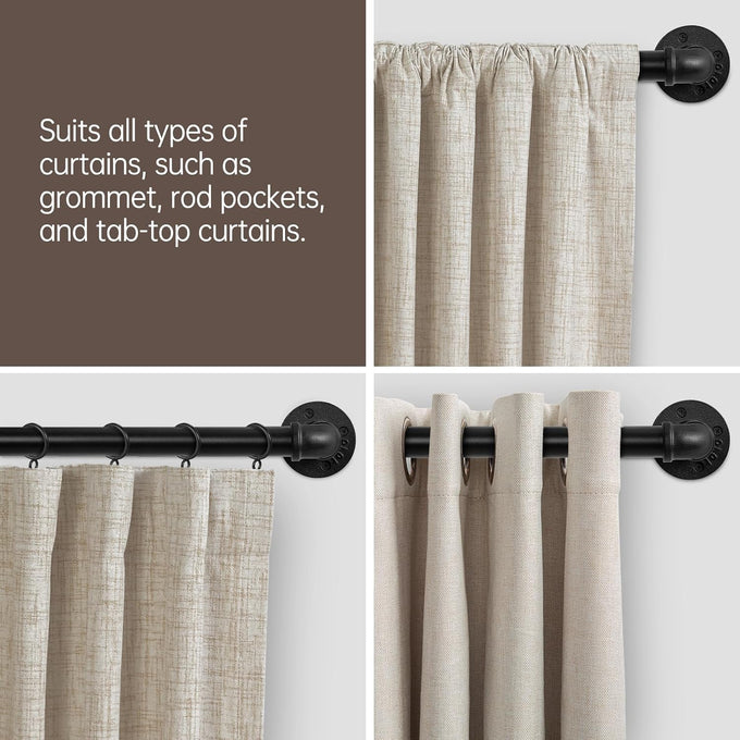 Zeerobee 2 Pack Curtain Rods 72-144", 1 Inch Industrial Black Curtain Rod